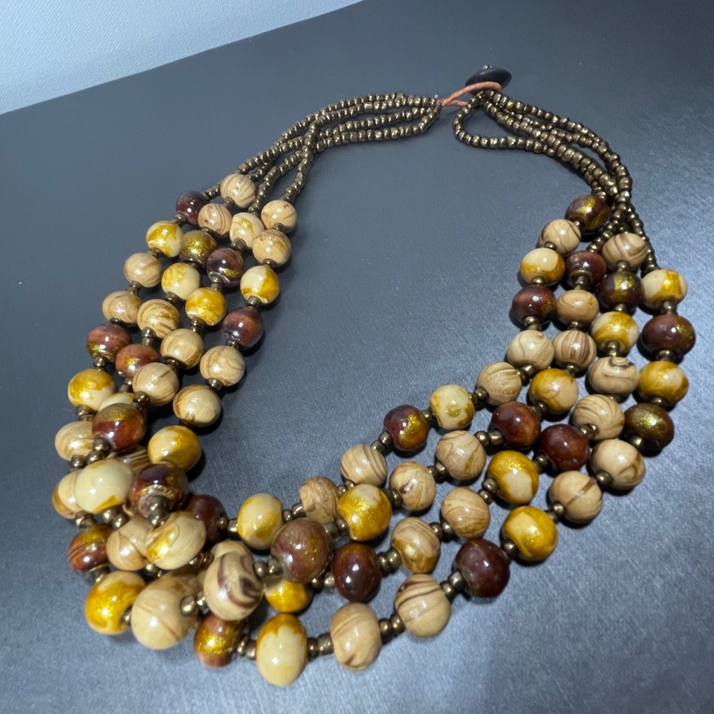 Multi strand Natural Ethnic Wooden Earth Necklace